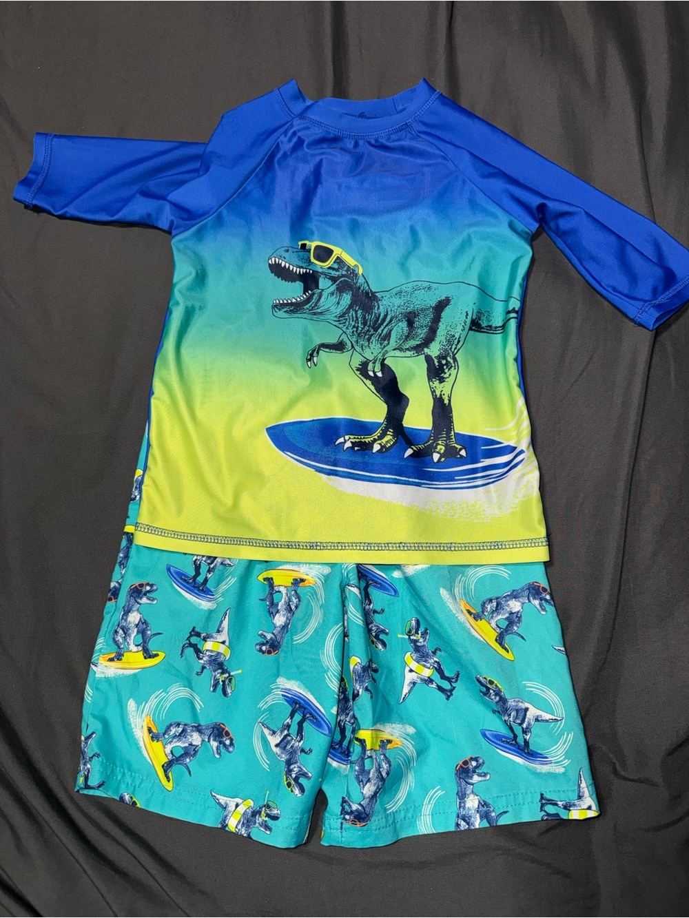 wonder nation Blue & Green Dino Surf Rashguard Set